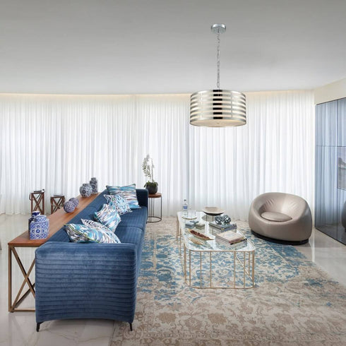 Drum Modern Pendant Lighting Kitchen Chrome Finish